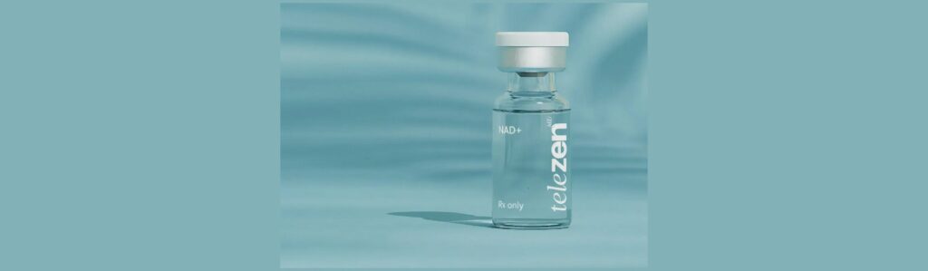 Telezen MD NAD+ vial used for energy and longevity therapy.